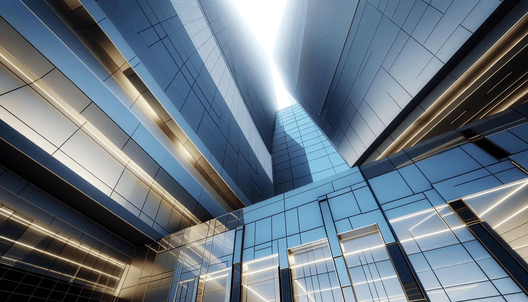 A futuristic data center with sleek geometric lines and reflective surfaces, showcasing advanced cloud infrastructure.