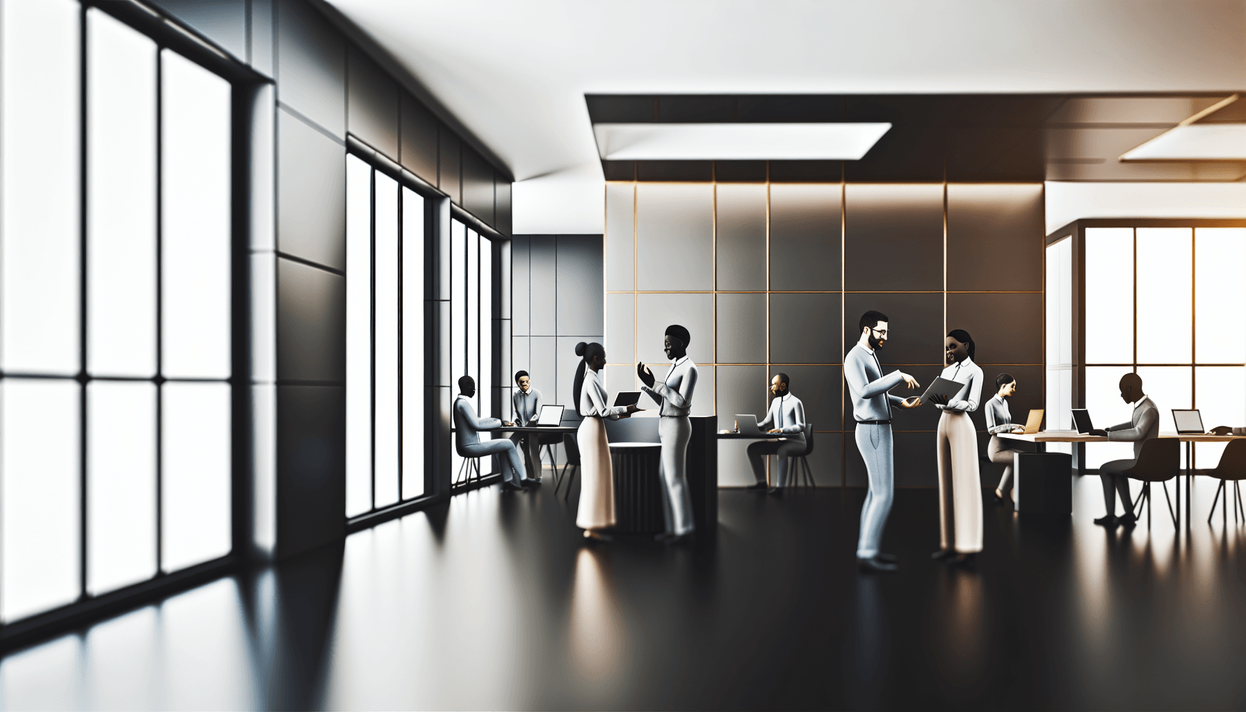 European professionals collaborating in a modern office with digital devices, symbolizing secure cloud infrastructure and DevOps.