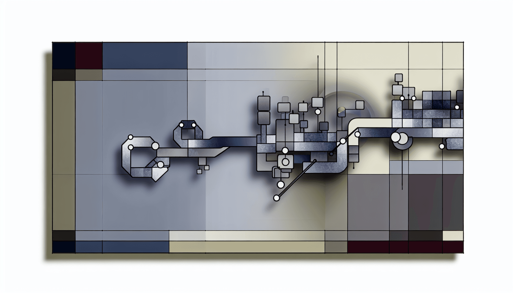 Abstract illustration of geometric shapes and lines symbolizing data flow and pipeline architecture.
