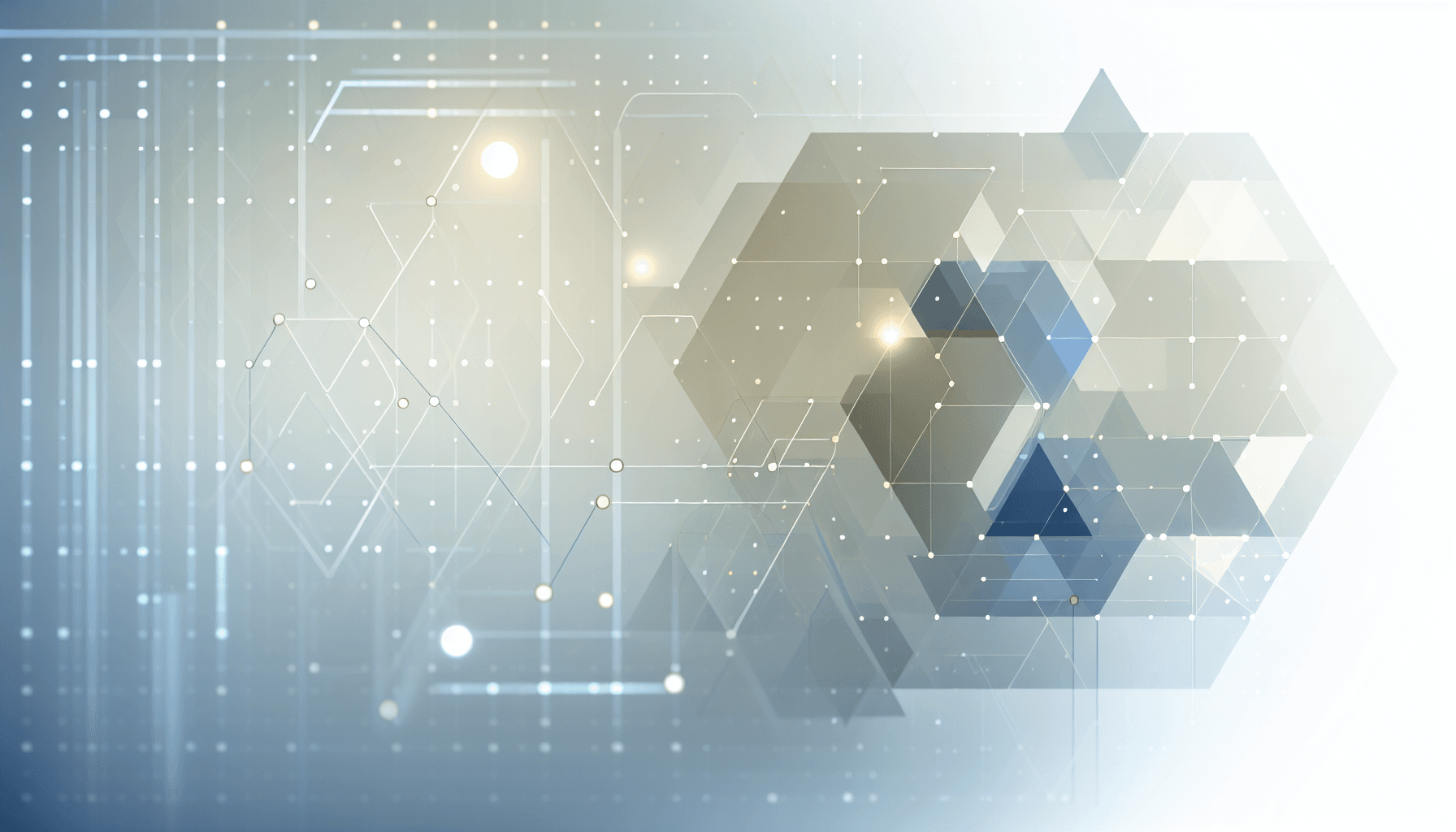 Abstract geometric shapes and light patterns symbolizing AI and modern architecture.