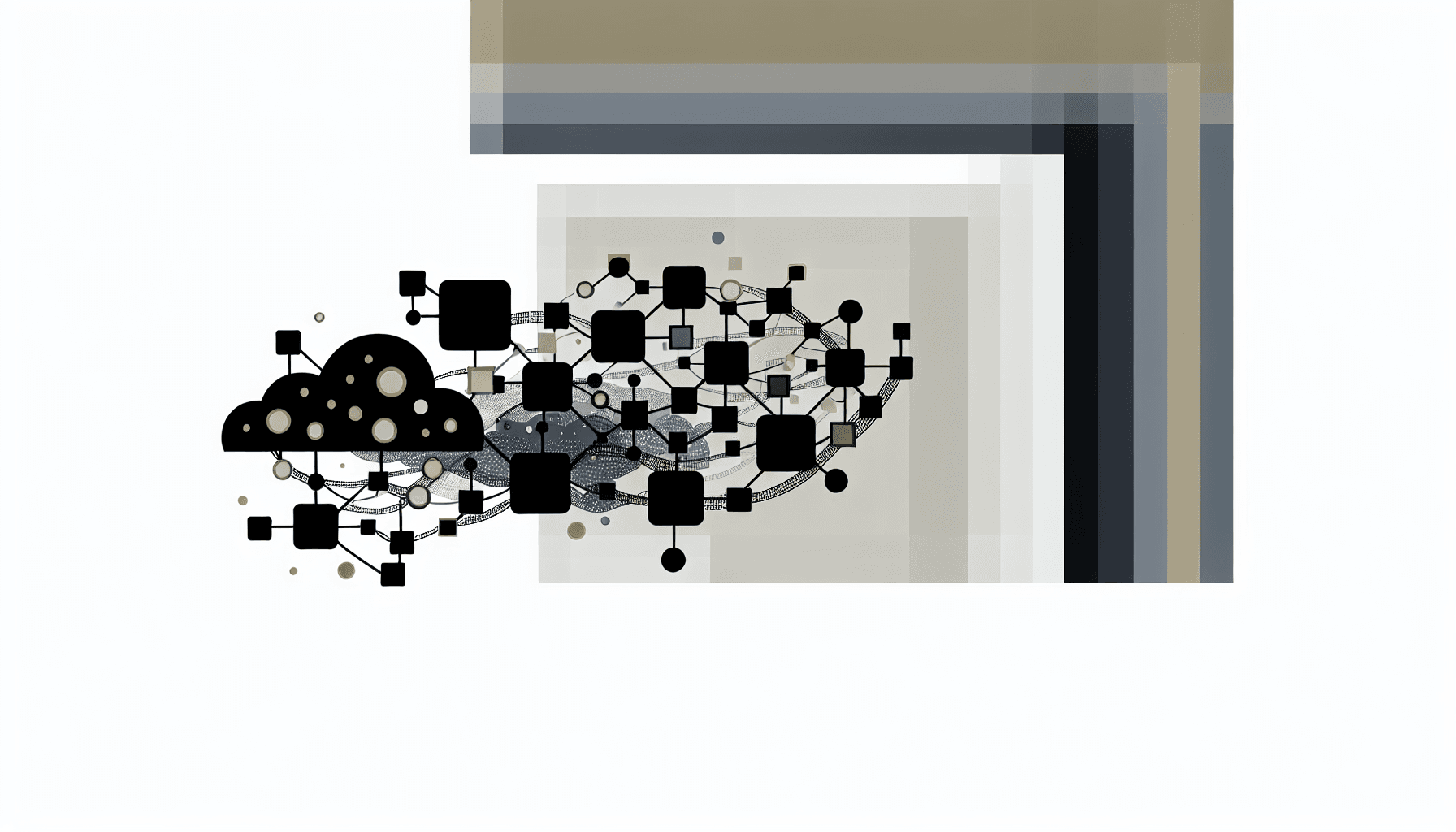 Minimalist vector art of interconnected geometric shapes symbolizing data flow.