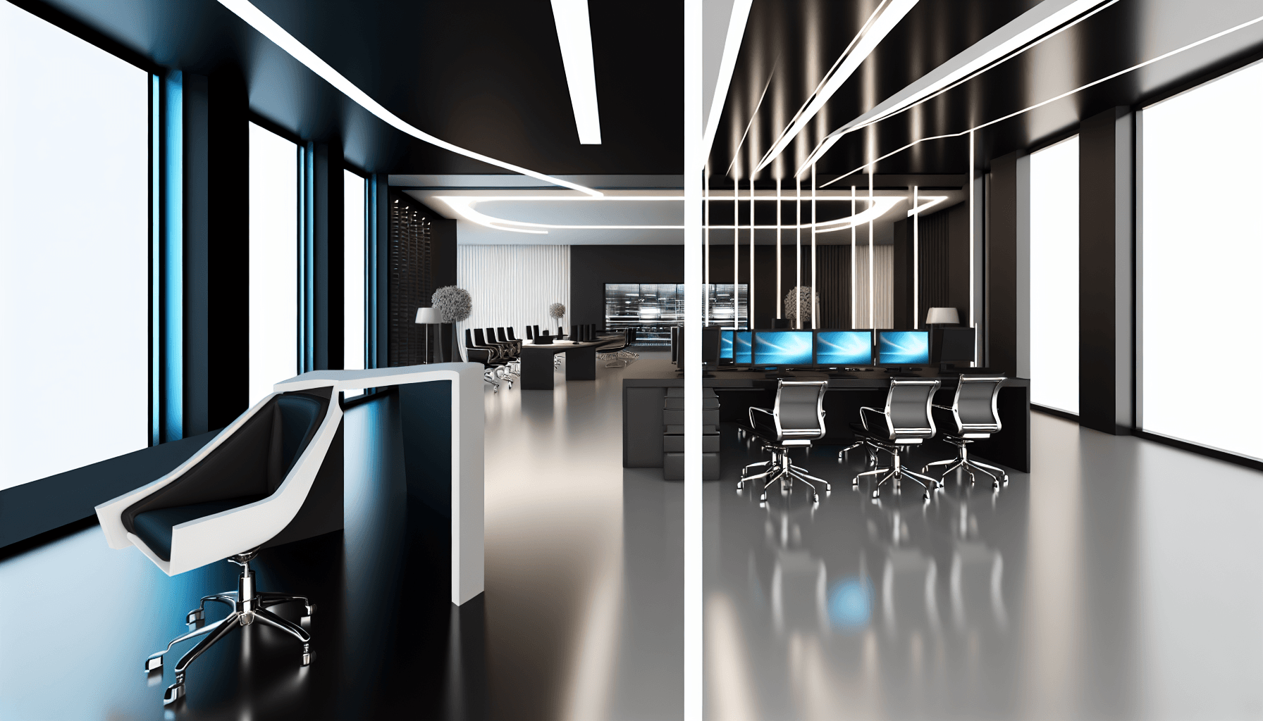 Modern architectural office interior with sleek design and advanced technology.
