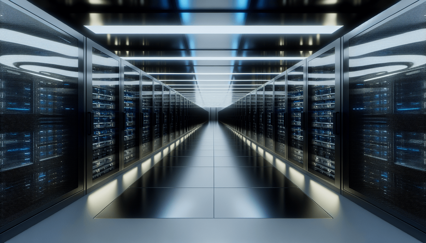Futuristic data center interior showcasing quantum computing hardware.