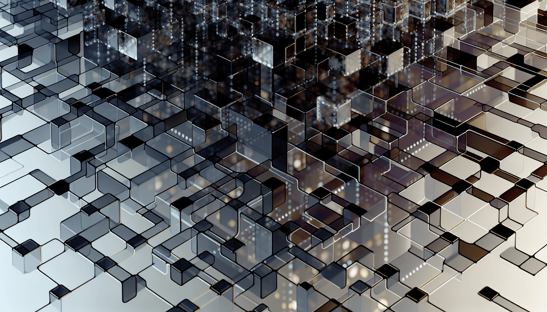 Modern architectural design with geometric patterns symbolizing data flow.