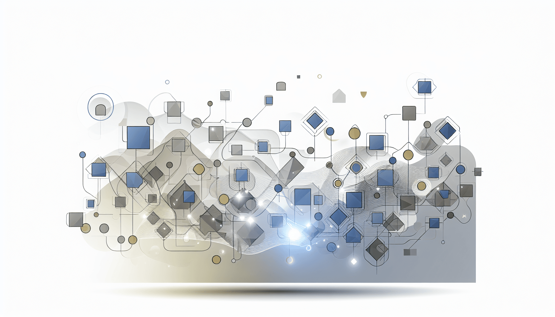 Abstract vector illustration of AI recruitment workflows with geometric shapes and lines.