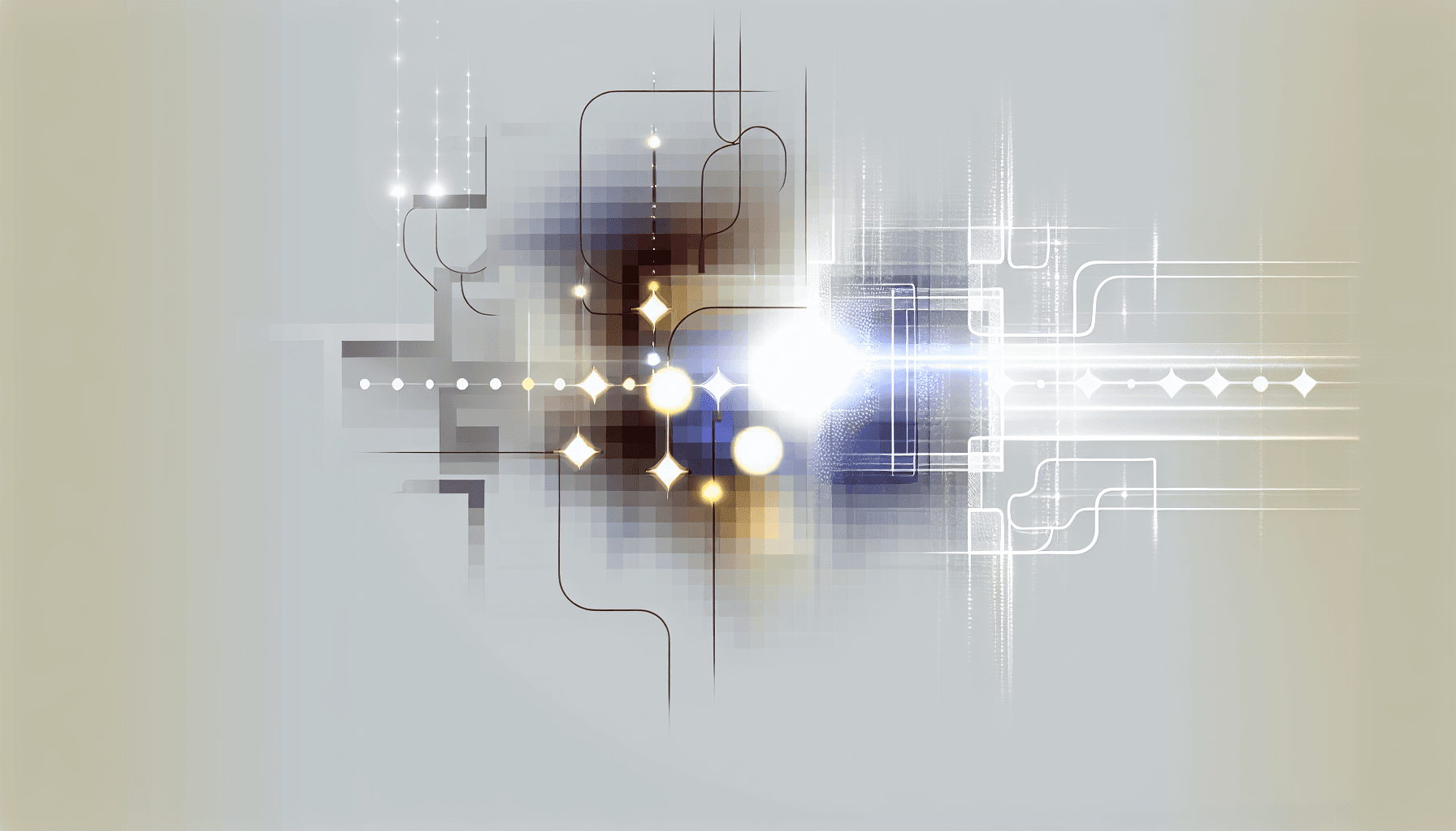 Minimalist vector art of geometric shapes and light patterns, symbolizing intelligent systems.