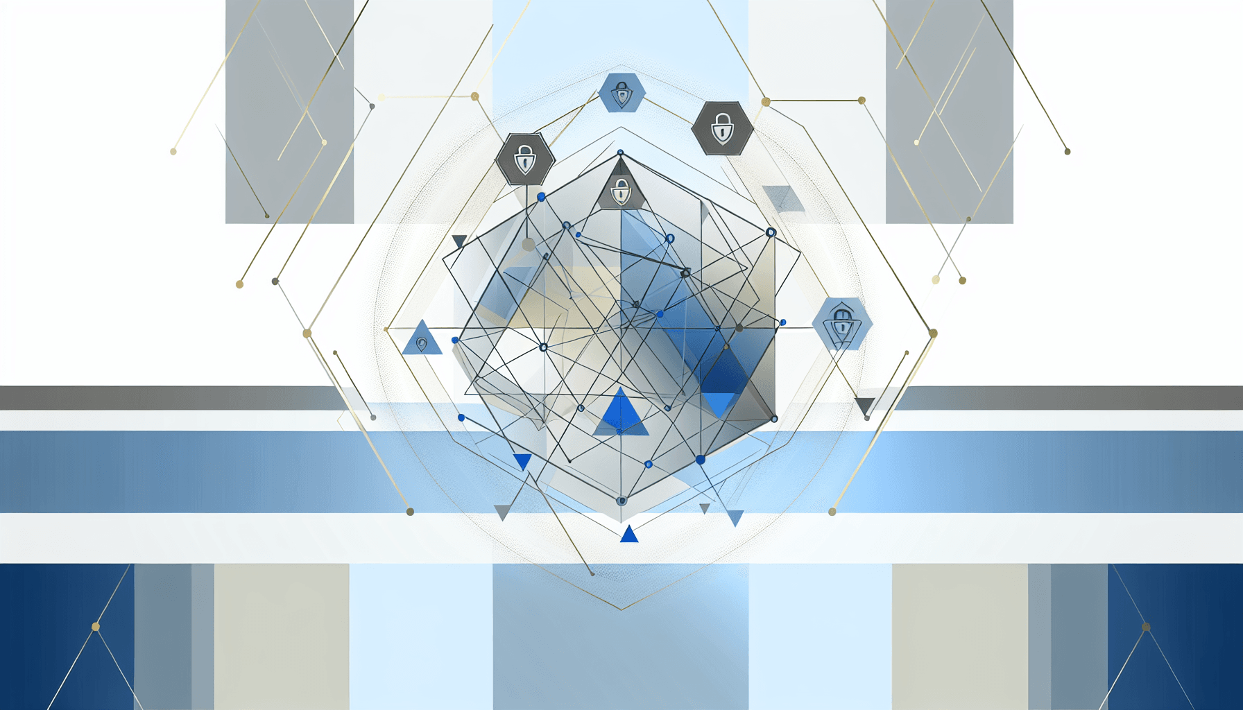 Abstract illustration of interconnected shapes symbolizing digital networks and cybersecurity.