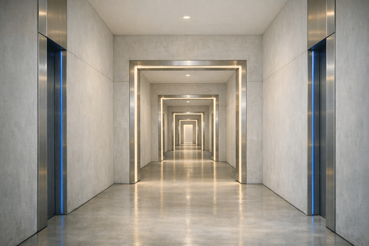 Light-filled minimalist corridor suggesting reliable staged database rollout