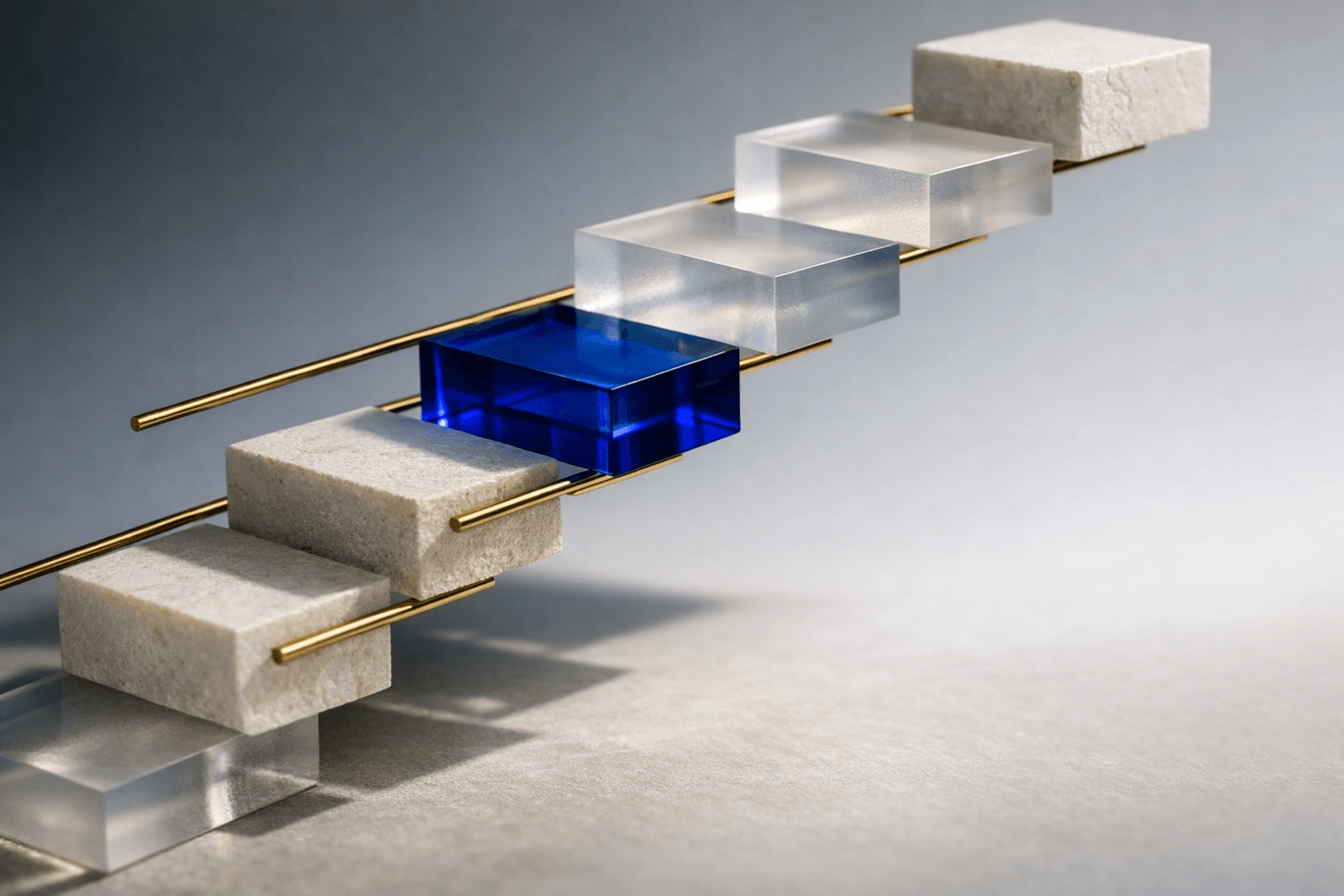 Aligned stone and resin layers forming an abstract upgrade path